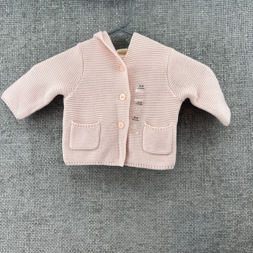 Baby Gap Baby's Long Sleeve Hooded Baby Bear Cardigan Pink‎ Size 3-6 Months NWT